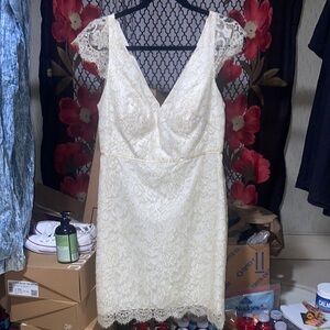 Jenny Yoo Cream Lace Midi Dress